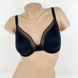 Women's Calvin Klein Underwire Bra size 36DD Black Silky Fabric with Lace